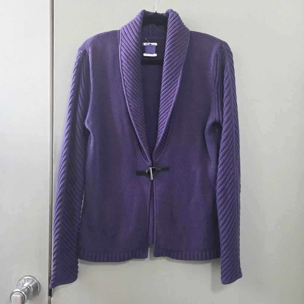 Mindfully Mended S Purple Ribbed Cardigan Sweater Toggle Y2K Style Jones NY